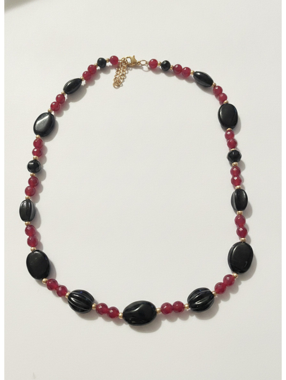 Handcrafted Black and Red Beaded Necklace